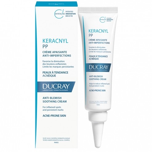 Crème Soin apaisant anti-imperfections Ce soin quotidien enrichi en Myrtacine® et vitamine PP, favorise la diminution des boutons enflammés et apaise les peaux irritées par les traitements locaux médicamenteux anti-acnéiques. La peau est nette, matifiée et hydratée.Conseils d'utilisation : Appliquer matin et soir, sur peau humide. Faire mousser et bien rincer. Eviter le contact avec les yeux. Utilisation possible avec différents traitements médicamenteux (tolérance testée en association).