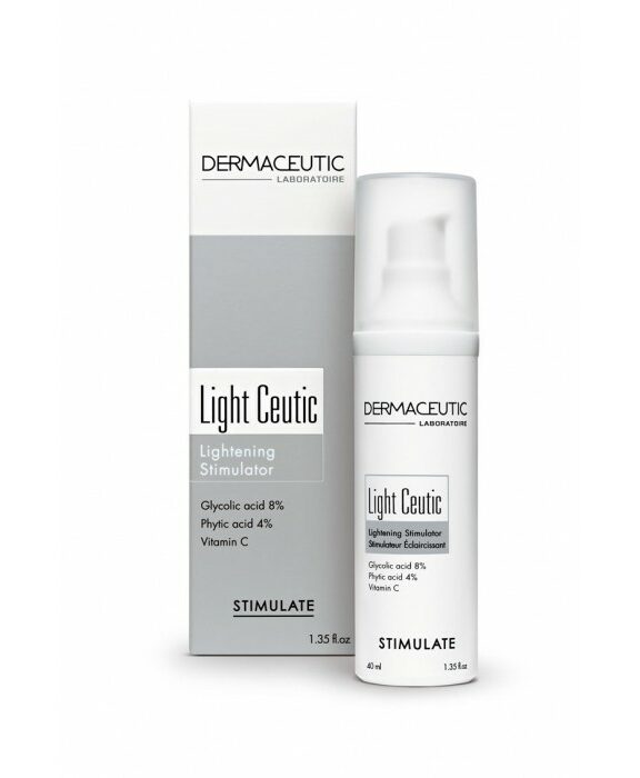 Crème éclaircissante contenant 8% d'acide glycolique, 4% d'acide phytique et un dérivé stable de la vitamine CExfoliant doux, l'acide glycolique homogénéise le teint et permet aux autres agents de pénétrer en profondeur dans la peau.L'acide phytique a un pouvoir inhibiteur de la tyrosinase (à l'origine de la pigmentation de la peau), il est également antioxydant et anti-inflammatoire.Le methylsilanol ascorbate (dérivé stable libérateur de vitamine C) protège les fibres de collagène du stress oxydatif et favorise la régulation pigmentaire.