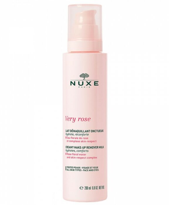 Lait doux pour démaquiller le visage Le lait démaquillant 200ml Very rose Nuxe est un cosmétique hydratant et réconfortant pour le visage. C'est un lait onctueux qui élimine les traces de maquillage tout en prenant soin de la barrière cutanée. À base d'eau florale de rosae, la formule peut être appliquée sur le visage et les yeux.