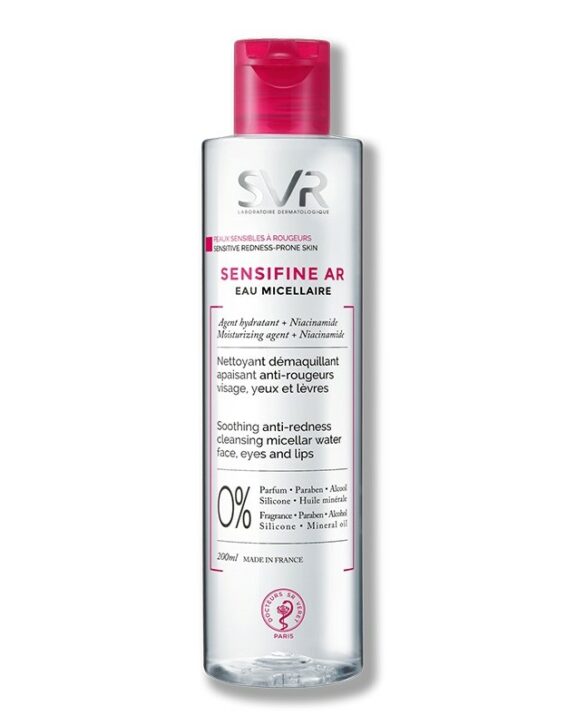 Nettoyant démaquillant apaisant anti-rougeurs. Visage, yeux et lèvres. Eau fraîche enrichie en agents hydratants et en niacinamide apaisante