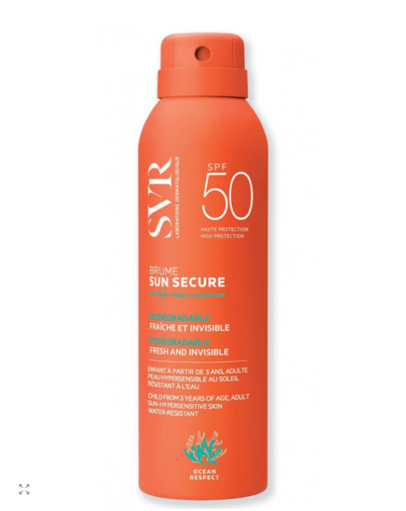 SUN SECURE Brume est le geste fraîcheur très haute protection SPF50+ des petits et des grands, ludique et facile à utiliser même sur peau mouillée. Enfant à partir de 3 ans et adulte.