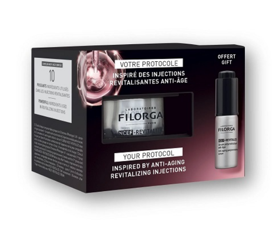 Coffret NCEF-REVITALIZE de Filorga, comprenant la Crème Raffermissante et le Sérum Polyrevitalisant Anti-âge Offert, pour une peau plus lisse, éclatante et revitalisée.