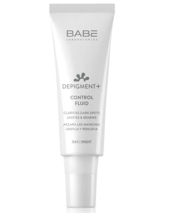 Babe Depigment+ Control Fluid est un fluide à action superficielle qui éclaircit, unifie et renouvelle la peau grâce à la combinaison d’ingrédients tels que l’Axeloglycine et l’Hexylresorcinol, l’Acide Lactique liposomé et la Vitamine C stable.
