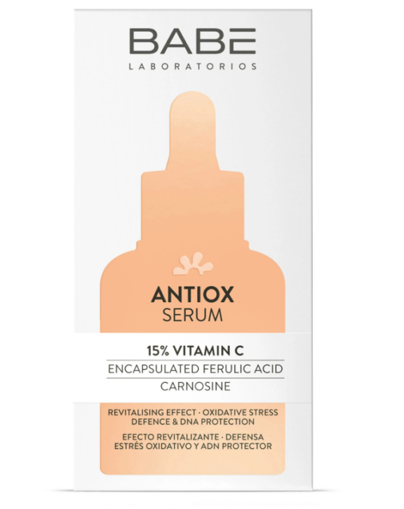 Babé Antiox 15% Vitamin C Serum 30ml revitalise et protège la peau grâce à un puissant mélange d’antioxydants, luttant contre le photovieillissement et les dommages environnementaux
