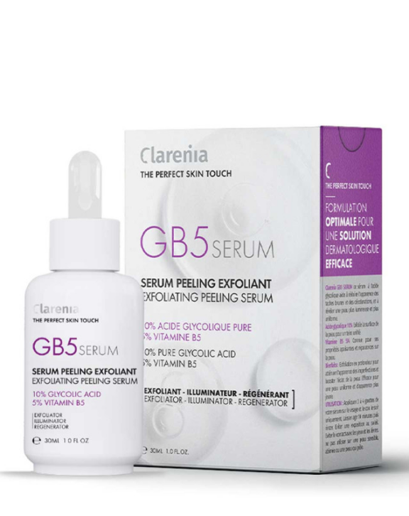 Sérum peeling exfoliant Sérum au vitamine B5 5% & acide glycolique 10% Exfoliation en profondeur pour atténuer l'apparence des imperfections et booster l'éclat de la peau  Efficace pour une peau uniforme et d'apparence plus jeune  Indications : taches sombres, décolorations visibles, tient intégral 