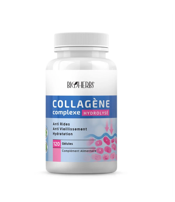Le collagène hydrolysé Type 1 de Bioherbs est un complément alimentaire, à base de Collagène marin, d'Acide Hyaluronique, de vitamines et minéraux. Le collagène est une protéine qui confère à la peau sa structure, sa fermeté et son élasticité. Avec l'âge, la production de collagène par l'organisme diminue, ce qui peut entraîner des signes de vieillissement cutané, des douleurs articulaires et d'autres problèmes de santé. Dès 25 ans et tout au long de la vie, une cure de trois mois minimum de collagène marin à boire, contribue à ralentir les effets de l’âge et à maintenir la beauté de la peau, des ongles et des cheveux.