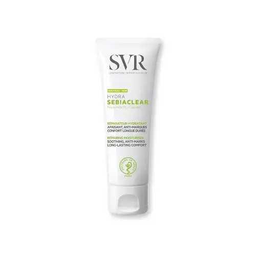 Les peaux à tendance acnéique sous traitements ont la peau sèche et fragilisée. Elles recherchent un soin adapté qui leur apporte confort et hydratation au quotidien. Plus qu’un hydratant compensateur, elles ont besoin d’un soin qui combat les imperfections et les marques résiduelles tout en hydratant leur peau qui subit une sécheresse intense. Pour répondre à ce besoin, SVR créé SEBIACLEAR HYDRA, le 1er* soin réparateur apaisant à l’efficacité anti-marques, cliniquement prouvée. Le 1er* soin réparateur qui offre une hydratation 48h**. Son efficacité apaisante et réparatrice renforcée combinée à une action anti-marques rouges et brunes en fait un véritable allié au quotidien. Les squames et rugosités sont visiblement réduits. Sa texture micro-aérée inédite, non collante et non grasse laisse un fini peau de pêche. La peau est matifiée.