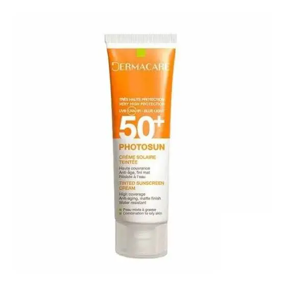 Dermacare Photosun fluide matifiant teinté SPF 50 N 01 peaux mixtes à grasses 50 ml Le Fluide solaire haute protection de la gamme DERMACARE PHOTOSUN bénéficie d’une formule haute tolérance. Texture fluide non grasse. Convient parfaitement aux peaux très claires, sujettes aux coups de soleil, à l’ensoleillement élevé. Le Fluide Solaire DERMACARE PHOTOSUN matifiant et teinté a haute protection spf 50 qui protège la peau des uva/uvb te des infrarouges. il protège et hydrate illumine unifie le teint et donne un effet bonne mine avec un toucher sec