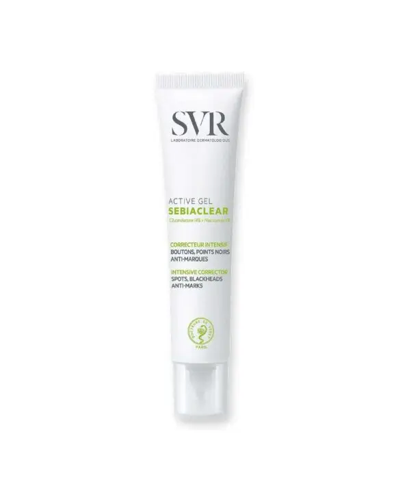 Correcteur intensif boutons, points noirs, anti-marques Pour les peaux sensibles à tendance acnéique, imperfections sévères. Boutons, points noirs, pores dilatés et marques persistantes, l’acné est un véritable casse-tête. Mais ce n’est pas une fatalité ! SEBIACLEAR ACTIVE GEL offre une formule super concentrée en actifs dermatologiques pour des résultats visibles sur les imperfections dès 7 jours. Les boutons et points noirs sont réduits, la qualité de la peau est nettement améliorée, les brillances réduites et les marques rouges ou brunes corrigées. Sa nouvelle texture gel-crème ultra confortable hydrate la peau et apaise les inconforts sans laisser de film gras. Sans traces blanches, ni peluches, elle pénètre très rapidement.