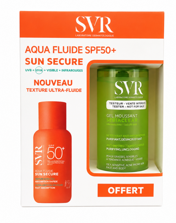 La protection solaire qui sait se faire oublier et qui donne envie d’en appliquer toute l’année ! Grâce à sa texture Ultra-Fluide, SUN SECURE Aqua Fluide SPF50+ est rapidement absorbé pour une sensation peau nue immédiate et un fini invisible sur la peau. Résistant à la transpiration et aux frottements, il est adapté à un usage quotidien. Il est délicatement parfumé et vous accompagne partout grâce à son format pratique.