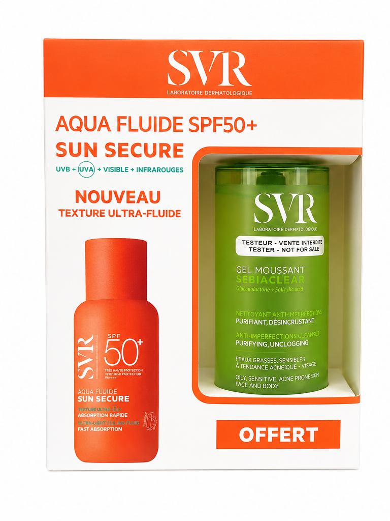 SVR SUN SECURE AQUA FLUIDE SPF 50+ 50ML +GEL MOUSSANT OFFERT