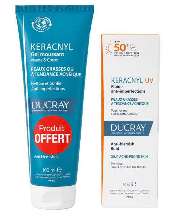Ducray pack ecran anti-imperfection spf 50+ gel moussant 100ml offert  est à la fois une protection solaire et un soin contre les imperfections. En effet, il est d’indice SPF 50+, ce qui indique une très haute protection. Ses filtres sont efficaces à la fois contre les UVA et les UVB, les deux types d’UV qui nous atteignent lorsque l’on s’expose au soleil et qui sont susceptibles de nuire à la peau. &nbsp;