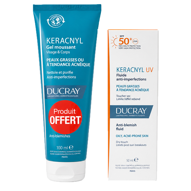 DUCRAY KERACNYL FLUIDE ANTI IMPERFECTIONS UV SPF50 50ML+ GEL MOUSSANT 100ML OFFERT