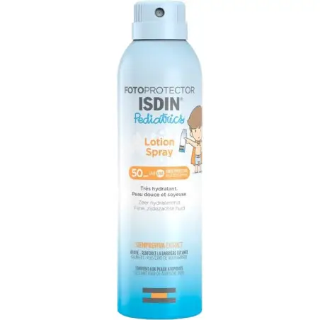 Protégez et hydratez la peau délicate de vos enfants avec le Fotoprotector Lotion Spray Pediatrics SPF 50 de ISDIN. Spécialement formulé pour les peaux fragiles, ce spray transparent offre une protection solaire très élevée contre les rayons UVB/UVA, tout en hydratant la peau en profondeur. Disponible en 250 ml