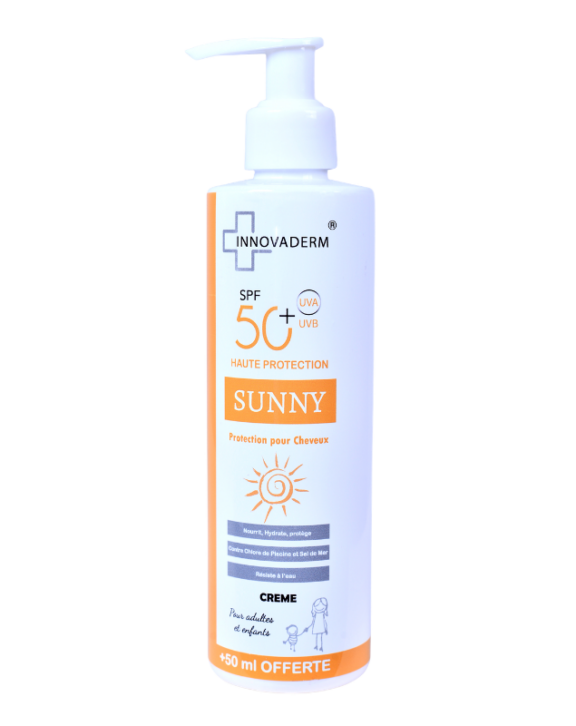 Sunny Ecran cheveux La cème protectrice des cheveux innovaderm nourit et protege la fibre des rayons solaires, elle adoucit la chevelure jusqu'aux pointes et la adoucit la chevelure jusqu aux pointes et la rend brillante. Elle possède une texture légère et non grasse, agréable à appliquer, idéale pour préserver le traitement de lissage des cheveux naturels et colorés en protéine, kératine, botox, etc. Elle protège efficacement vos cheveux du sel de mer et du chlore de la piscine.