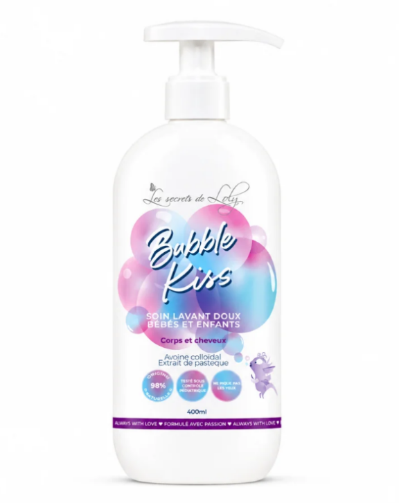 Soin Lavant Doux Bébés et Enfants – Corps et Cheveux, 400ml Le Soin Lavant Doux pour Bébés et Enfants Bubble Kiss Les Secrets de Loly nettoie en douceur la peau sensible et les cheveux texturés et délicats des enfants dès la naissance.
