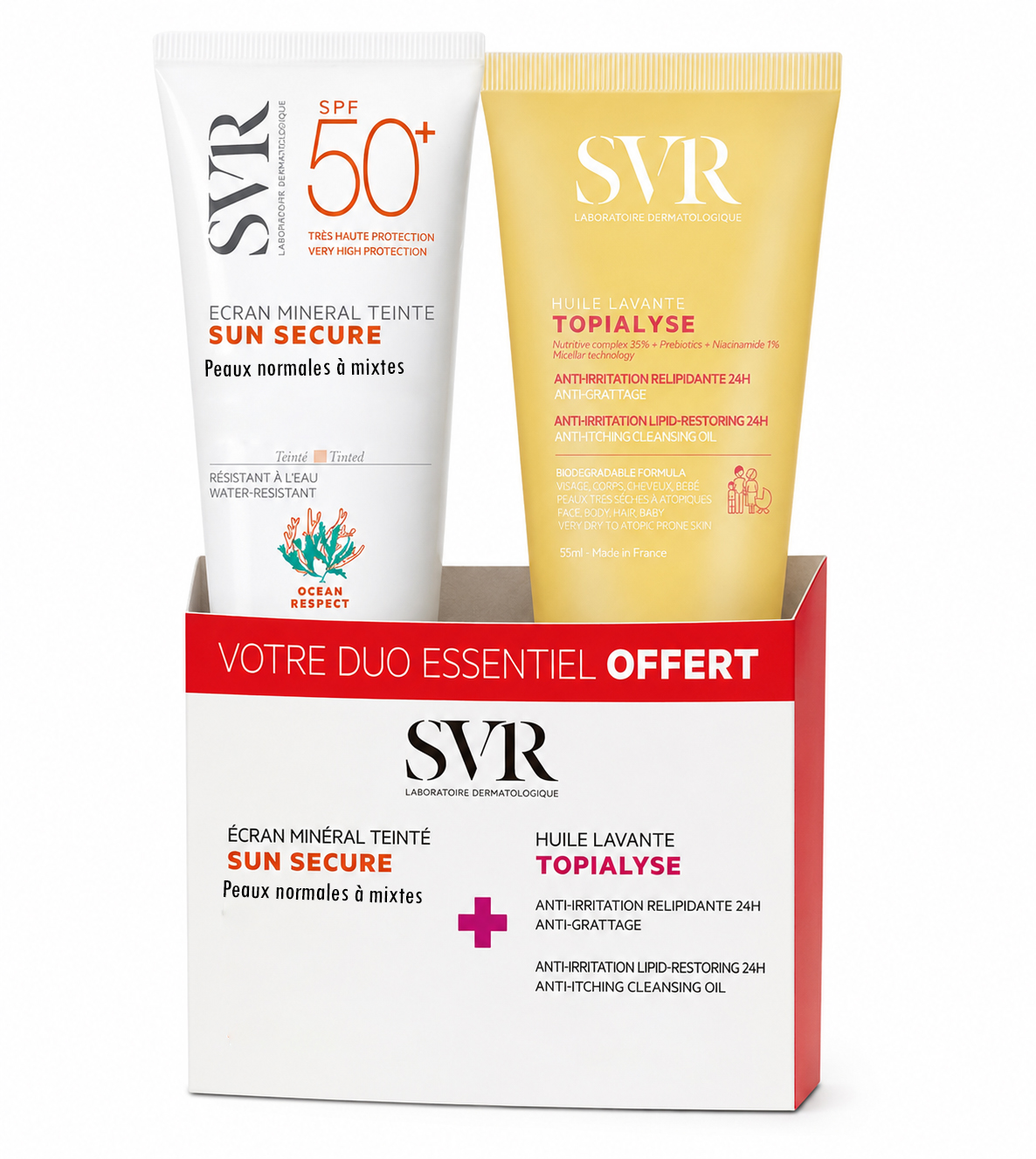 SVR SUN SECURE ECRAN MINERAL TEINTE PEAUX NORMALES A MIXTES + 50ML+HUILE LAVANTE TOPIALYSE OFFERT
