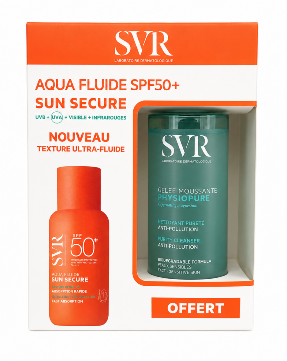 La protection solaire qui sait se faire oublier et qui donne envie d’en appliquer toute l’année ! Grâce à sa texture Ultra-Fluide, SUN SECURE Aqua Fluide SPF50+ est rapidement absorbé pour une sensation peau nue immédiate et un fini invisible sur la peau. Résistant à la transpiration et aux frottements, il est adapté à un usage quotidien. Il est délicatement parfumé et vous accompagne partout grâce à son format pratique.