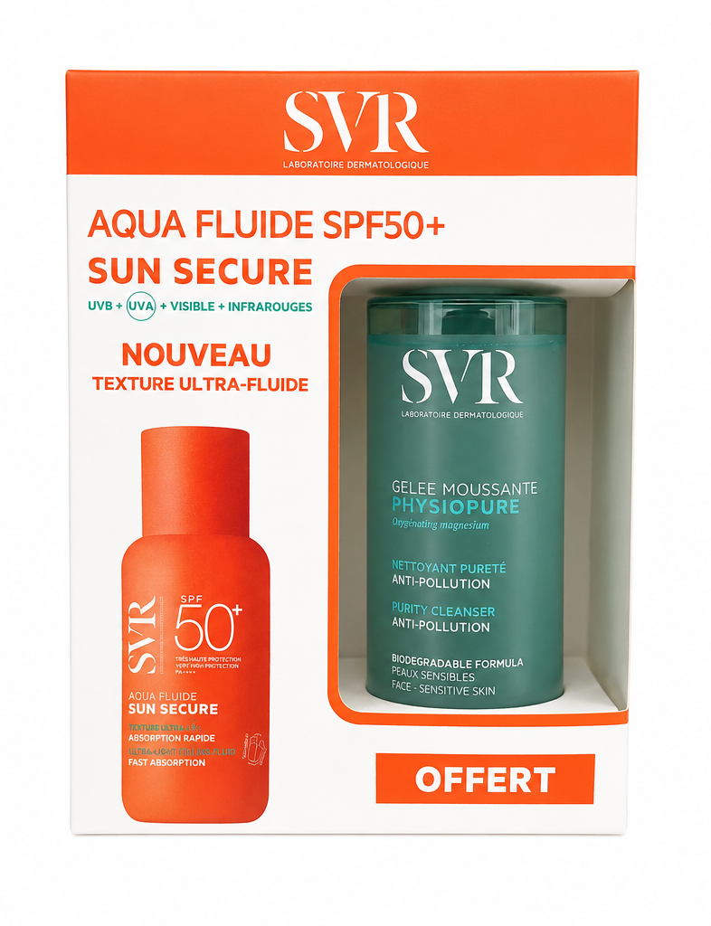 SVR SUN SECURE AQUA FLUIDE SPF 50+ 50ML +GELLEE MOUSSANT OFFERT