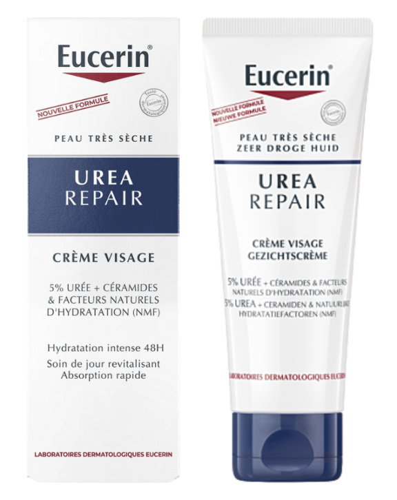 Découvrez la crème hydratante Eucerin Urea Repair pour le visage, spécialement formulée pour les peaux sèches. Avec sa texture riche et onctueuse, cette crème offre une hydratation intense et durable, permettant de restaurer la barrière cutanée et d'améliorer la douceur de votre peau. Grâce à sa formule unique contenant de l'urée, un actif naturel reconnu pour ses propnir la sécheresse et à maintenir un teint éclatant. Que vous ayez la peau sensible ou simplement en quête d'un soin adapté aux peaux sèches, Eucerin Urea Repair est le choix idéal pour répondre àriétés hydratantes, elle pénètre rapidement et agit en profondeur pour apaiser les sensations de tiraillement et d'inconfort. Utilisée quotidiennement, cette crème visage contribue à préve vos besoins. Offrez à votre visage le soin qu'il mérite avec cette crème réparatrice qui allie efficacité et douceur. N'attendez plus pour redécouvrir le plaisir d'une peau parfaitement hydratée et revitalisée .