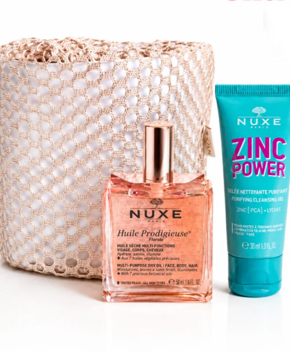 NUXE HUILE PRODIGIEUSE FLORALE  50 ML est un soin hydratant multifonctionnel qui sublime la peau et les cheveux. Sa formule légère et délicatement parfumée offre une nutrition intense, tout en laissant un fini satiné. Idéale pour un moment de bien-être, cette huile prodigieuse de NUXE est un incontournable de votre routine beauté. La Gelée Nettoyante Purifiante Zinc power de Nuxe est le premier geste essentiel de votre routine de soins. Cette gelée sensorielle nettoie en profondeur, matifie et resserre les pores sans dessécher la peau. Elle réduit les imperfections, telles que les boutons et points noirs, atténue les marques et améliore la qualité de la peau. Sa texture de gelée cristalline se transforme en une mousse fine au parfum pastèque-menthe ultra frais et addictif. Dès la première application, le grain de peau est affiné.