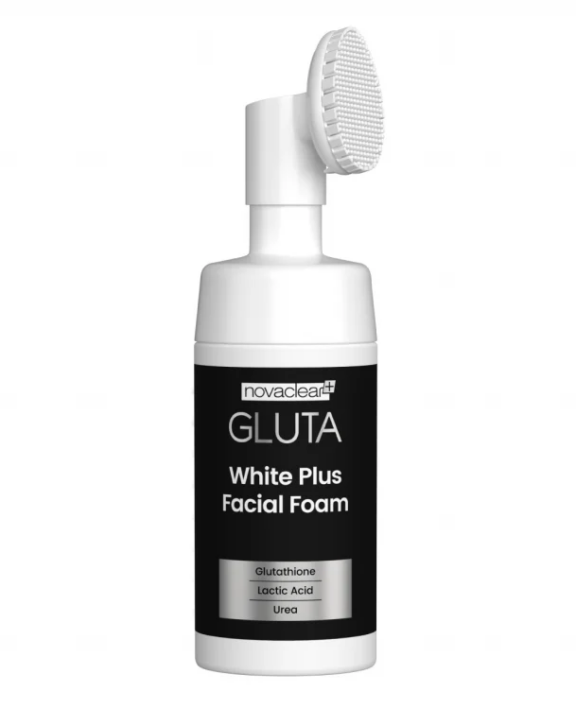 NOVACLEAR GLUTA WHITE PLUS FACIAL FOAM avec une formule nettoyante enrichie en actifs nettoie votre peau en profondeur. La brosse en silicone exfolie et masse la peau en améliorant la circulation sanguine et l'absorption des ingrédients actifs..