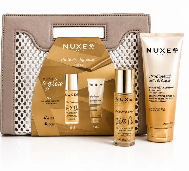 NUXE Sac Huile Prodigieuse Roll-On 60mL + Huile de Douche 200mL Offerte