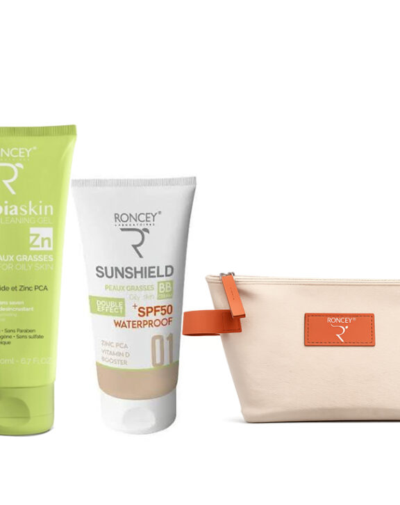 Roncey Pack peau grasse gel nettoyant sebiaskin + écran teinté 01 + trousse cadeau