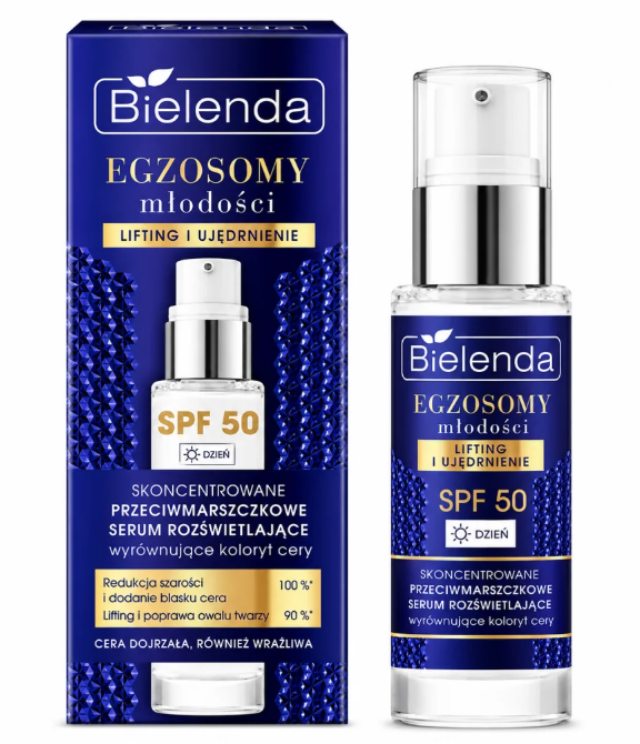 Bielenda Exosomes Sérum Jour Anti-Âge Illuminateur SPF50 est un soin conçu pour hydrater la peau, améliorer son éclat et aider à prévenir les signes du vieillissement cutané. Grâce à sa protection SPF50, il aide également à protéger la peau des effets nocifs du soleil.