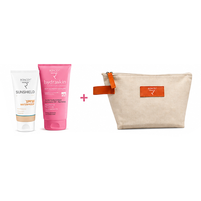 L’écran solaire SPF50+ répond à toutes les exigences: efficacité, qualité, plaisir et fiabilité. Cet écran solaire est Photostable, de texture riche pour les peaux sèches, enrichie en Complexe de filtres UVA et UVB, Acide Hyaluronique, Vitamine D, Vitamine E et Allantoine. Il protège votre visage des rayons néfastes du soleil tout en vous donnant bonne mine. Il est waterproof avec un fini invisible et offre une protection pendant des heures. Conçue pour les peaux sèches et sensibles, cette crème solaire hydrate généreusement la peau, la protège des agressions extérieures et du vieillissement et lui procure une très haute protection contre les UV. Le gel nettoyant Hydraskin doux et sans sulfate spécialement formulé pour les peaux sèches et sensibles, est conçu pour nettoyer l'épiderme tout en douceur sans altérer la barrière protectrice de la peau. Il favorise le débouchage des pores en douceur et élimine les cellules mortes. Il est nettoyant, adoucissant, apaisant et revitalisant. La Niacinnamide (Vitamine B3) stimule donc le renouvellement cellulaire qui lui-même permet d'avoir une peau plus lisse, plus ferme, et plus lumineuse. L’acide Hyaluronique et Biosaccharide gum-1 permettent d'éviter la déshydratation et la sécheresse de la peau, ils hydratent même les couches profondes de la peau. Le D-Panthénol est un dérivé de la Vitamine B5 renforce également le film hydrolipidique, améliore l'élasticité de la peau et favorise le renouvellement cellulaire.