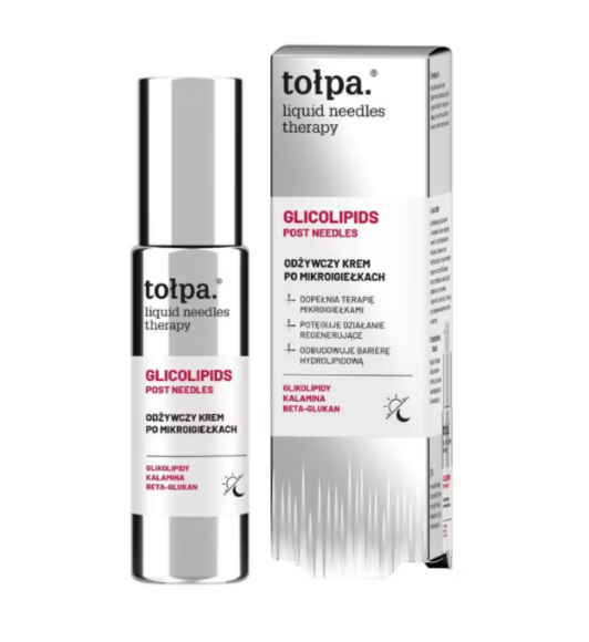 La crème nourrissante Tołpa Liquid Needles Therapy Glycolipids Post-Needles est formulée pour accompagner la peau après les soins inspirés des micro-aiguilles. Elle aide à nourrir la peau tout en améliorant son confort et sa souplesse au quotidien. Sa texture riche et confortable contribue à réduire les sensations de sécheresse et à laisser la peau plus douce et plus lisse. Jour après jour, la peau paraît nourrie, revitalisée et visiblement plus confortable.